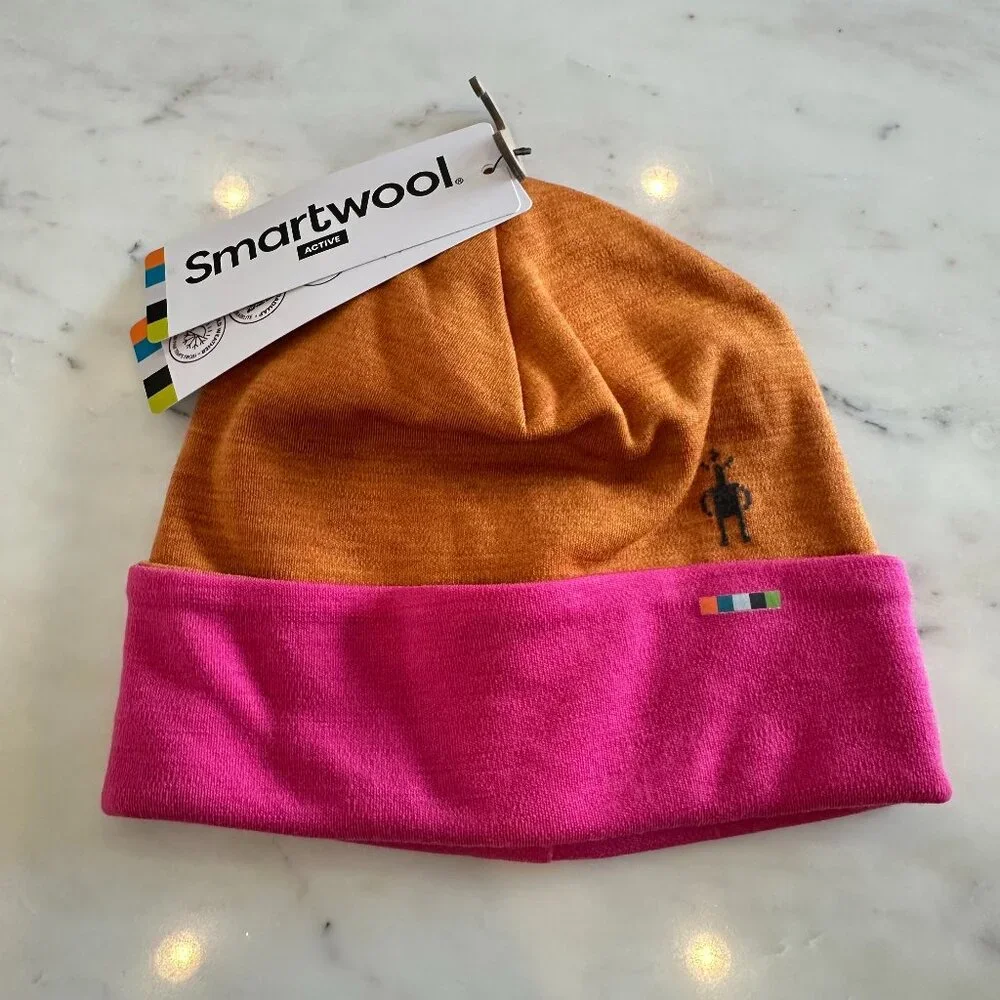 Smartwool Thermal Merino Reversible Cuffed Beanie Bright Orange Pink NWT - Picture 1 of 4